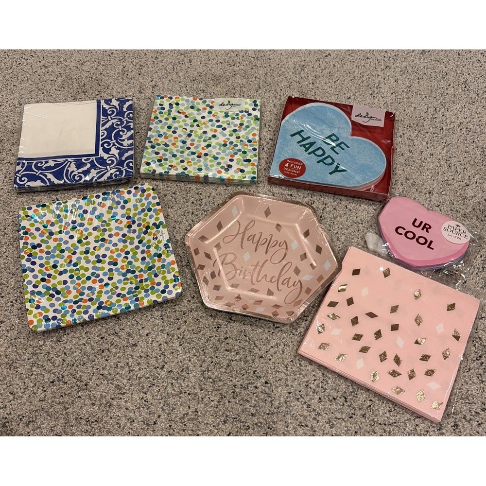 Lot Of Assorted Mostly New Paper Plates And Napkins For Party Decor
